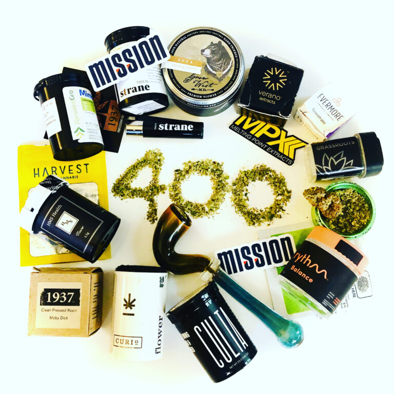 maryland cannabis reviews celebrates 400 followers on Instagram with a collection of cannabis industry containers and decals
