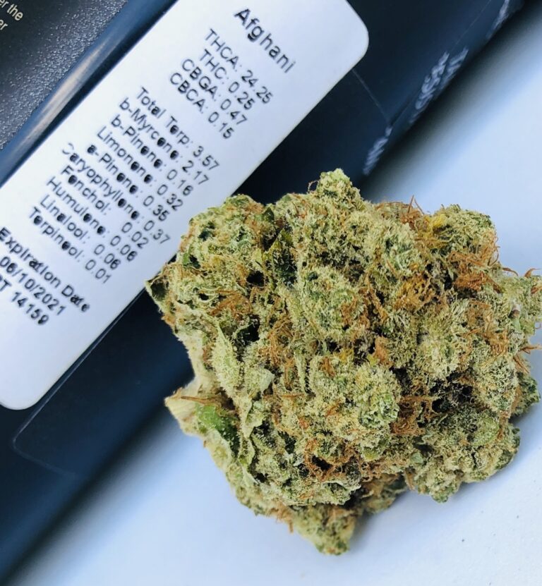 bud of afghani with terp label slanted
