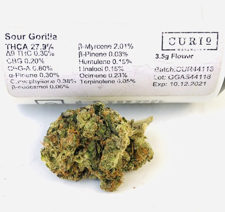 sour gorilla bud with potency label