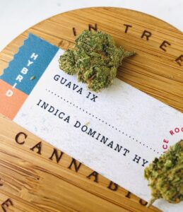detail image of guava ix strain on wooden lid