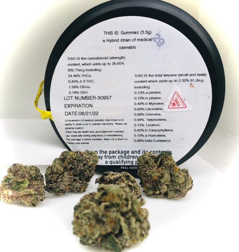 potency label for stranes gummiez with buds in front