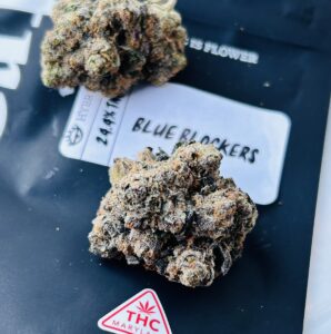 buds of blue blockerz on strane cannabis ziplock